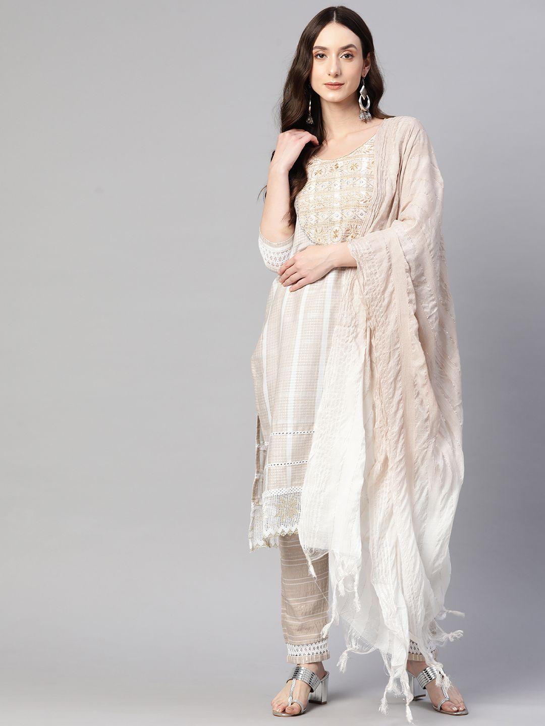 serona fabrics women ethnic motifs embroidered kurta with trousers & with dupatta