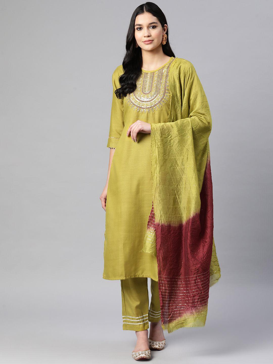 serona fabrics women ethnic motifs embroidered sequinned kurta set