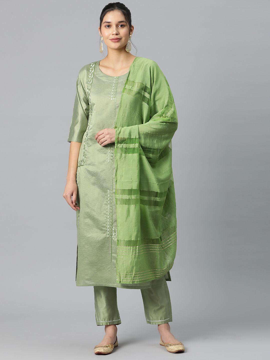serona fabrics women floral embroidered regular kurta with trousers & dupatta