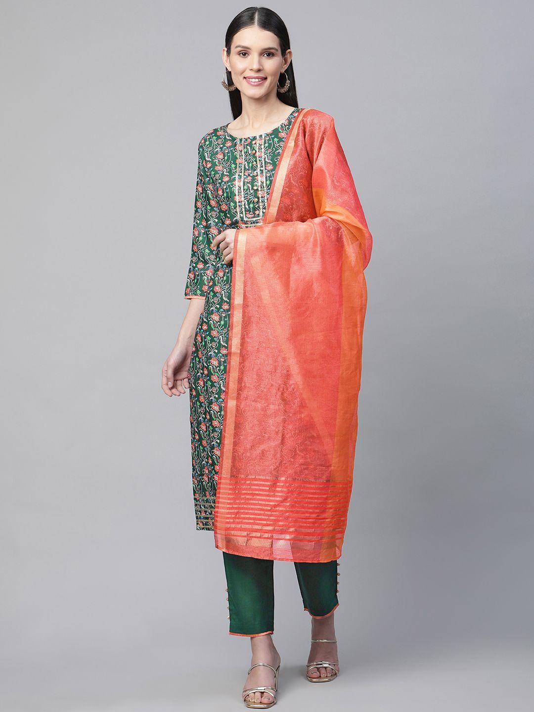 serona fabrics women floral printed kurta with trousers & with dupatta