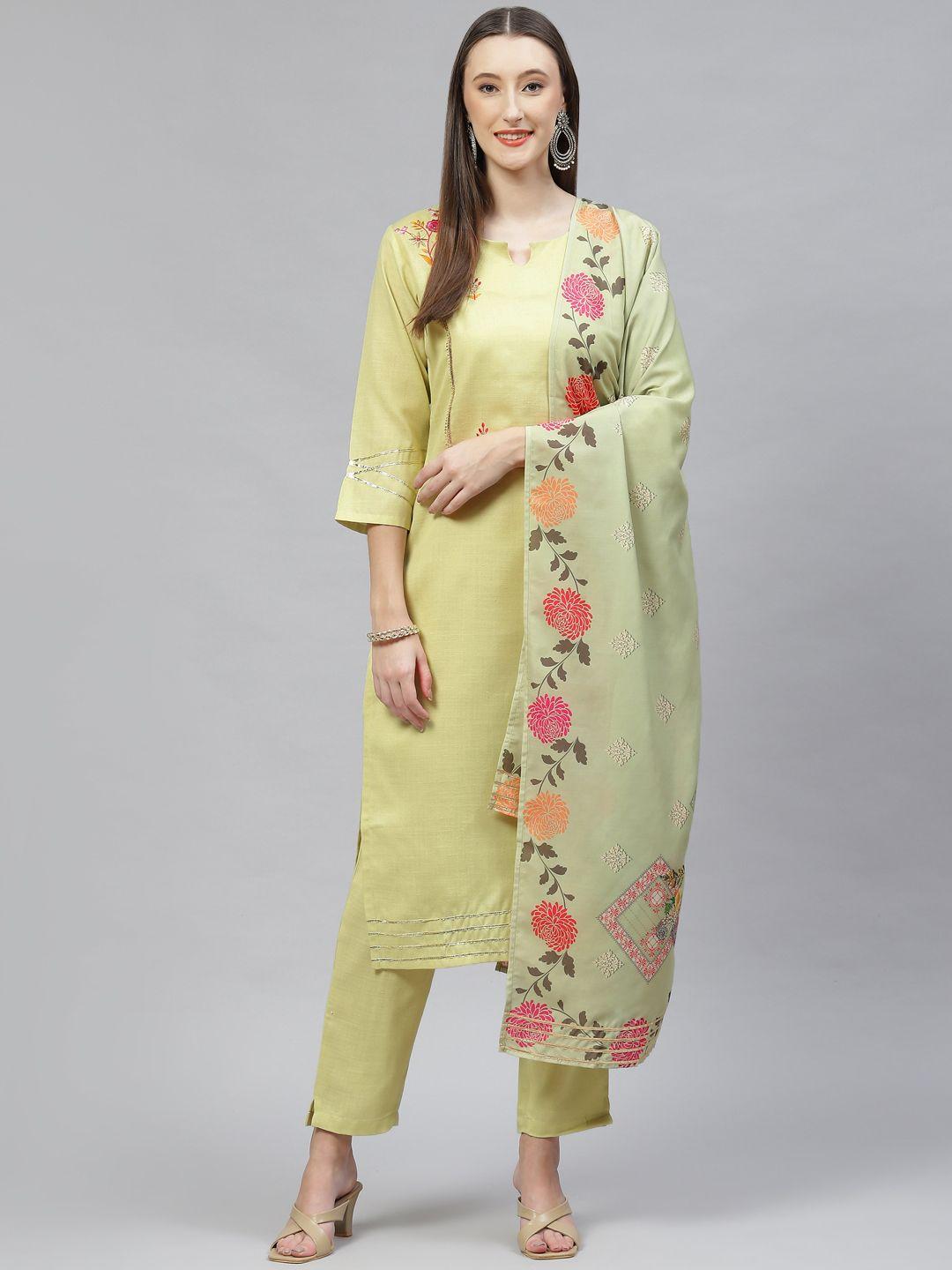 serona fabrics women green floral printed gotta patti kurta with trousers & with dupatta