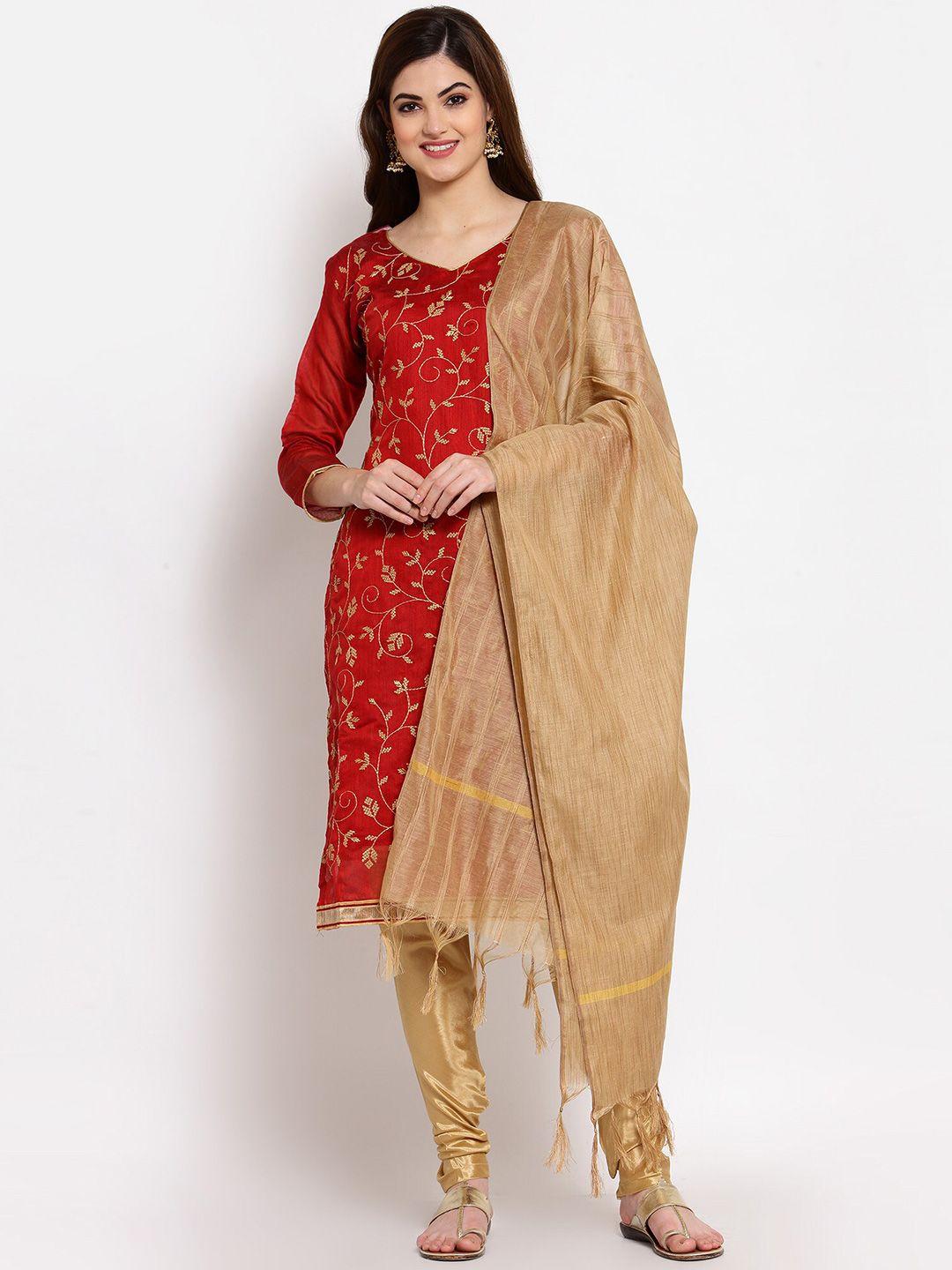 serona fabrics women maroon embellished unstitched dress material