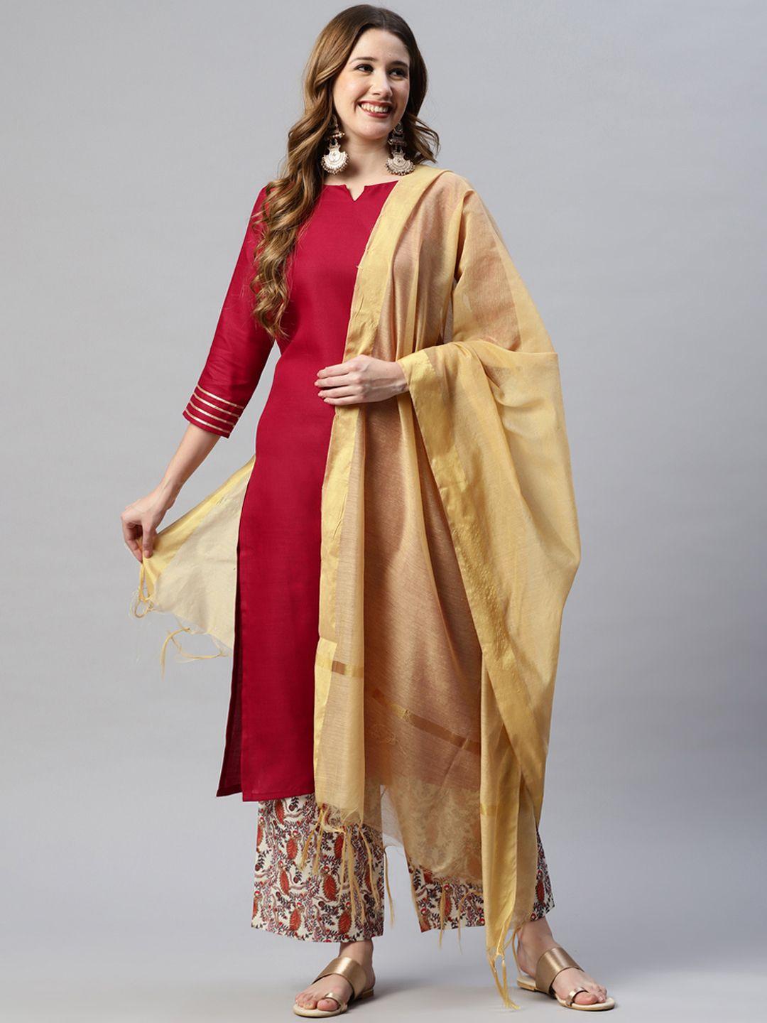 serona fabrics women maroon kurta with palazzos & with dupatta
