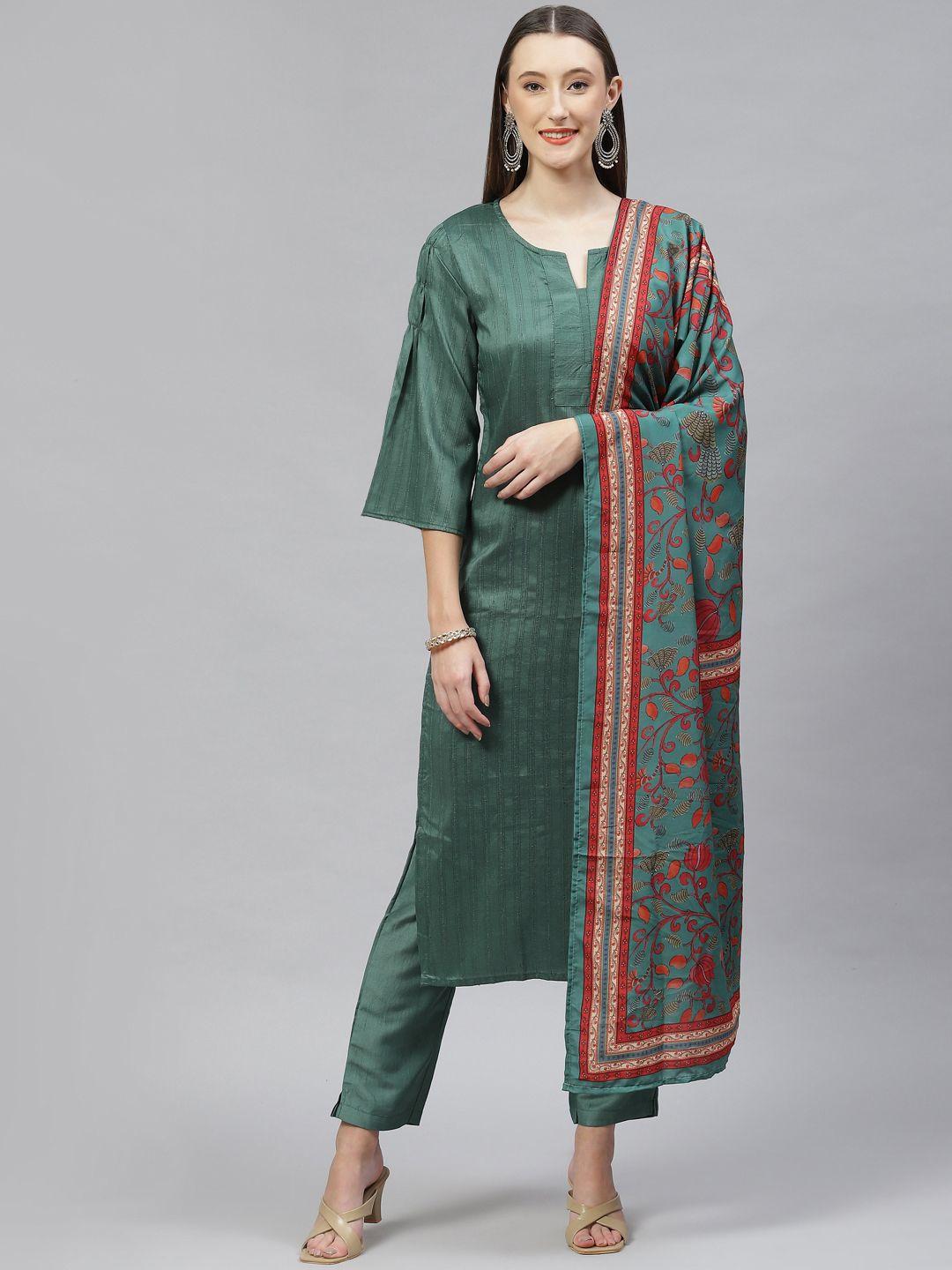 serona fabrics women teal kurta with trousers & with dupatta