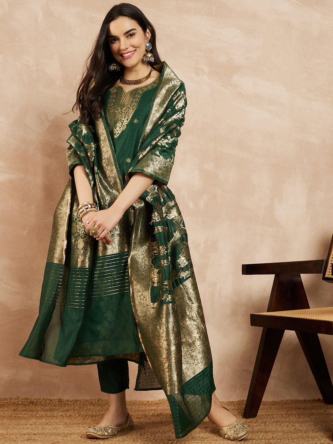 serona fabrics woven design regular kurta with trousers & with dupatta