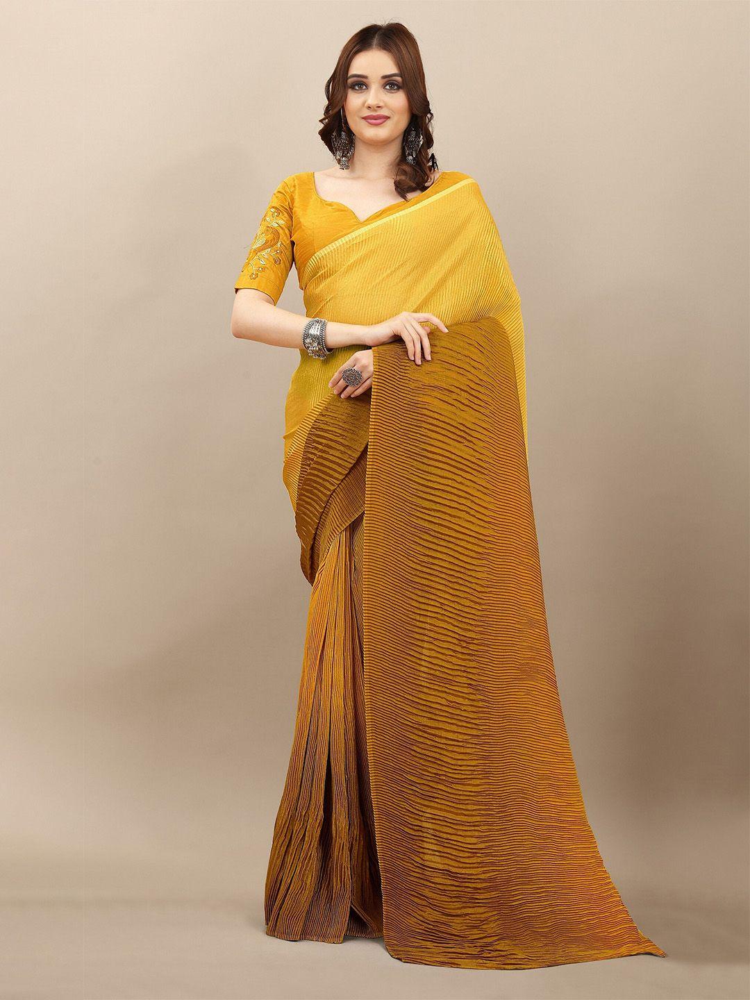 serona fabrics yellow & brown ombre silk blend saree