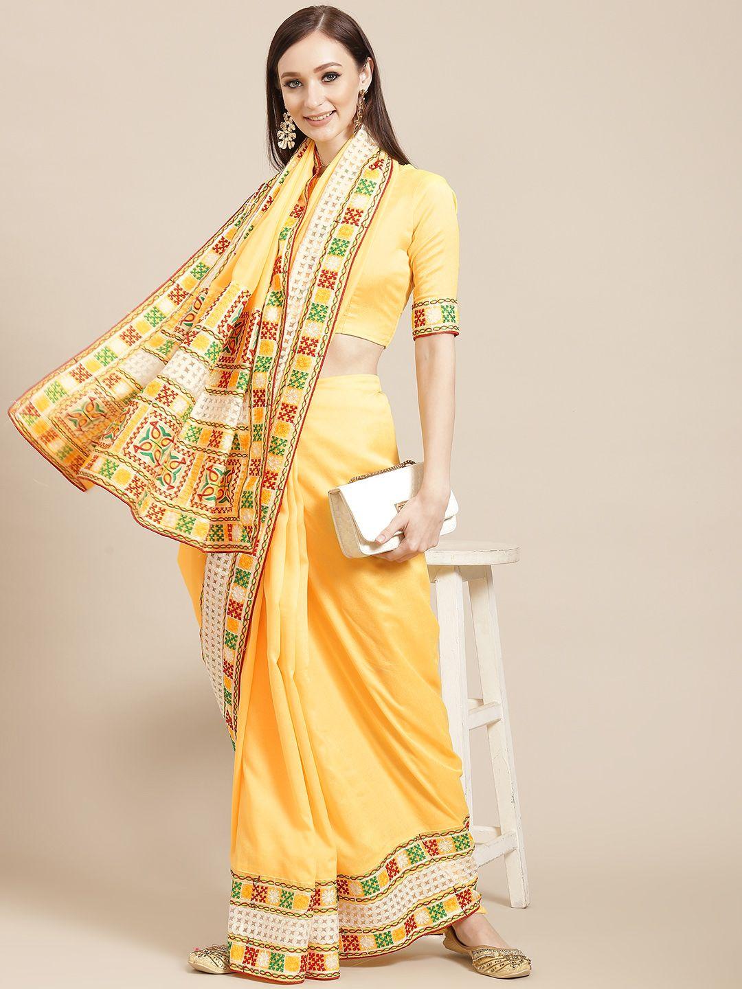 serona fabrics yellow embroidered border saree