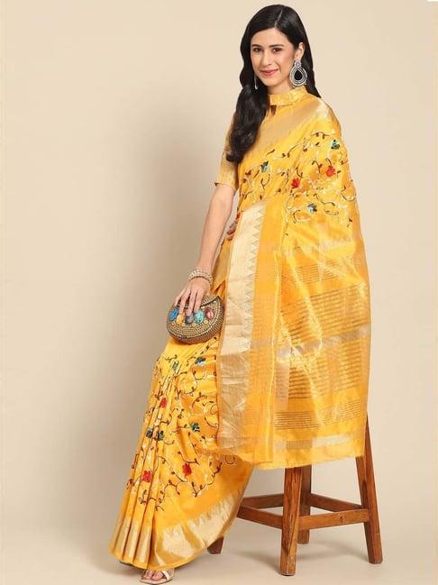 serona fabrics yellow embroidered saree with unstitched blouse