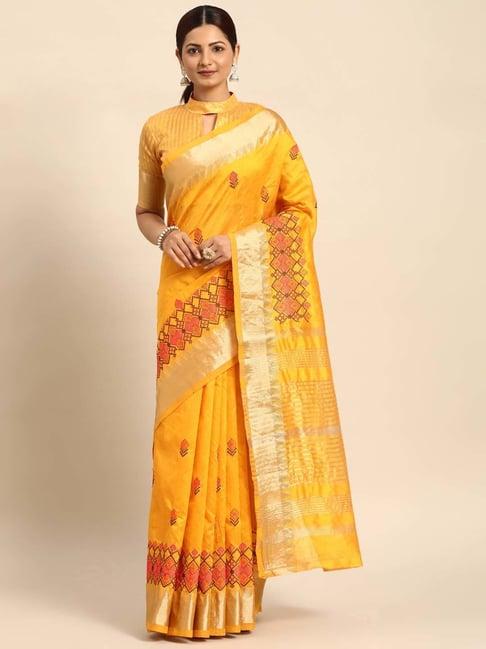 serona fabrics yellow embroidered saree with unstitched blouse