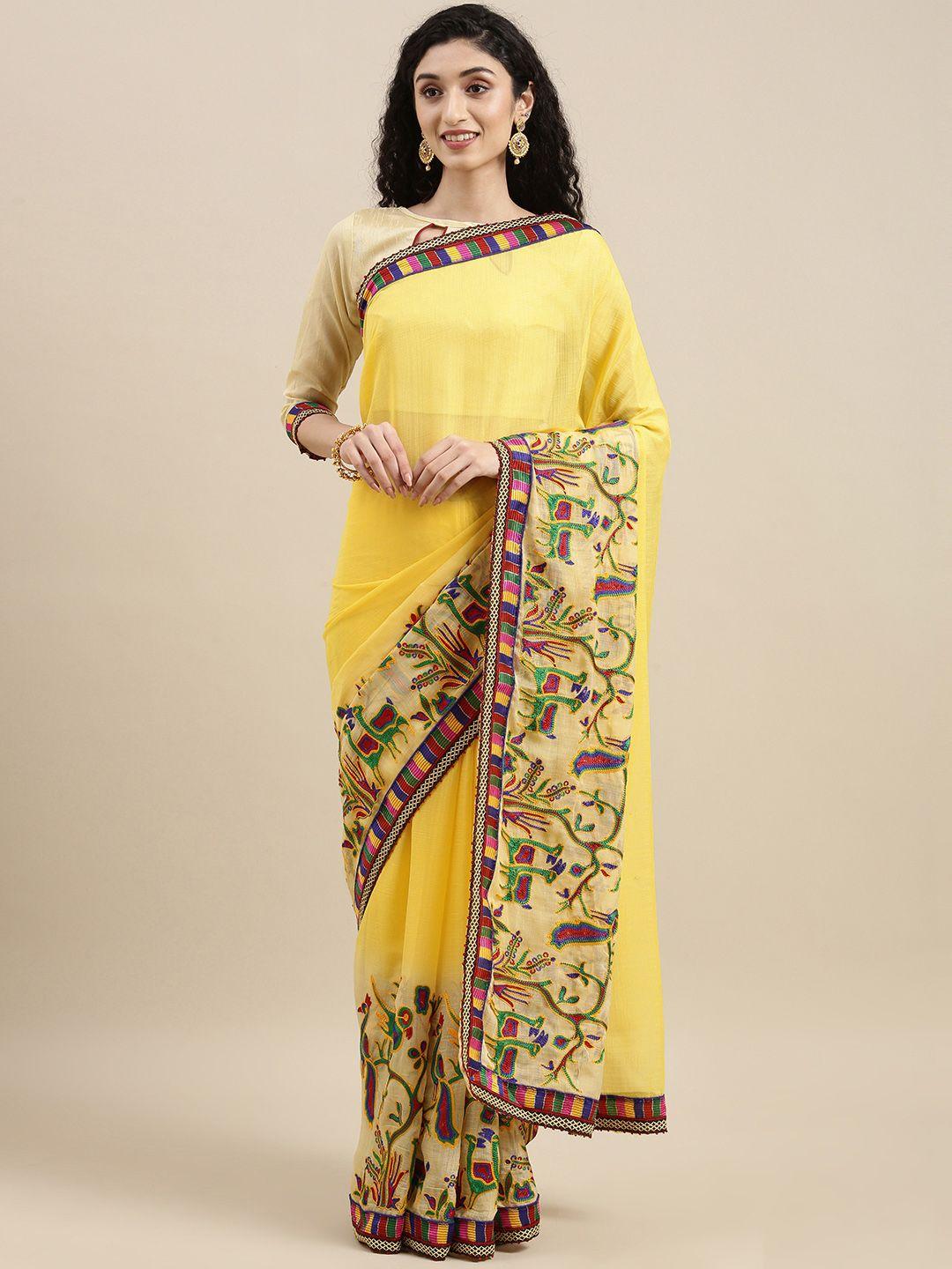 serona fabrics yellow pure chiffon saree