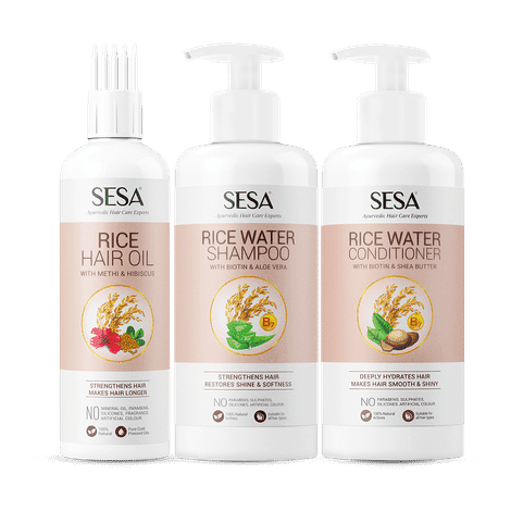 sesa rice water ultimate hair care kit - oil+shampoo+conditioner