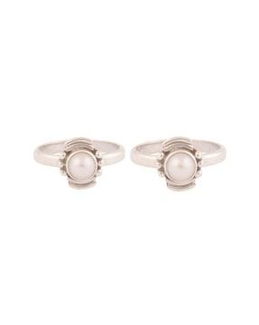 set of 2 925 sterling silver pearl-studded toe rings