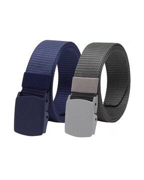 set of 2 belts with auto lock buckle closure