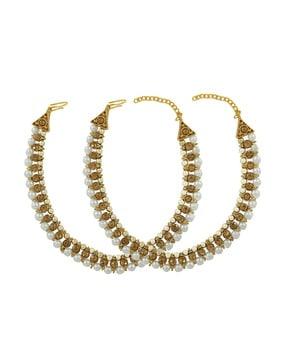 set of 2 gold-plated beaded anklets
