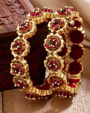 set of 2 gold-plated crystal-studded bangles