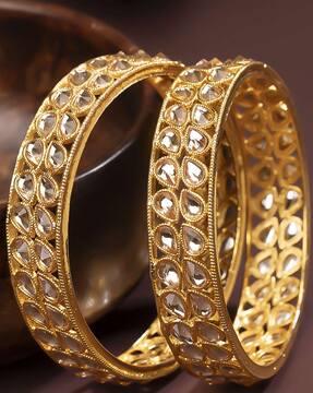 set of 2 gold-plated kundan-studded bangles