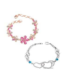 set of 2 rhodium-plated crystal-studded link bracelets
