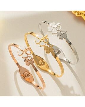 set of 3 floral stone-studded link bracelets
