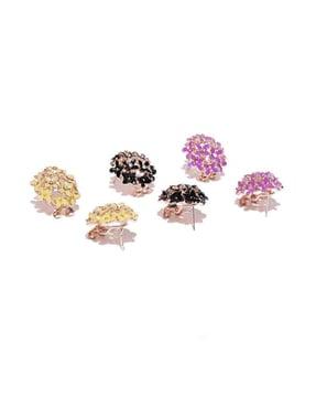 set of 3 gold-plated stone-studded studs