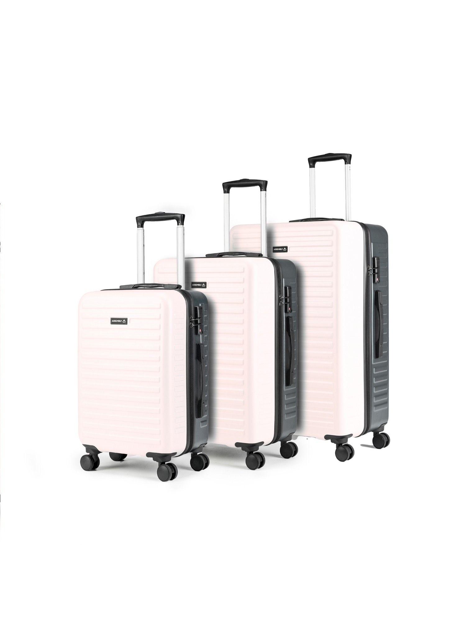 set of 3 luggage trolley - 74 cm, 61 cm & 54 cm dual tone - ivory & grey