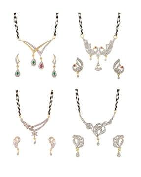 set of 4 american diamond mangalsutra pendant with chain & earings