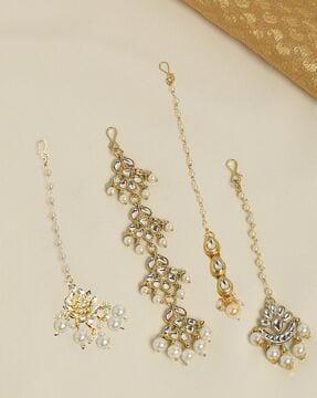 set of 4 gold-plated pearl-beaded mangtikas-mtdp6-13-14-15