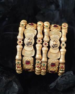 set of 6 gold-plated kempu stone-studded bangles