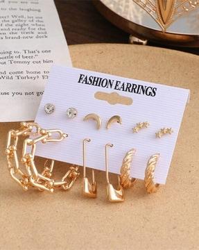 set of 6 gold-plated studs & hoop earrings combo