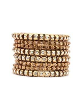 set of 8 diamond-studded broad bangles