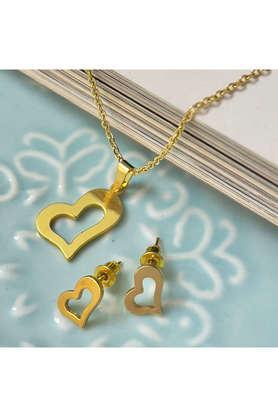 set of two heart gold-toned pendant western necklace & earrings set