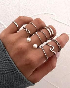 set of 10 silver-plated rings