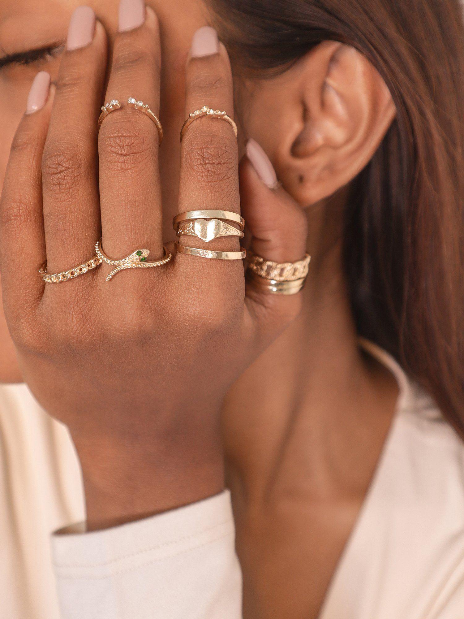 set of 11 gold plated contemporary rings combo