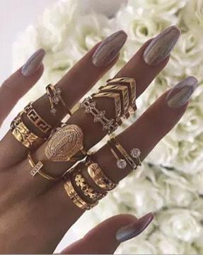 set of 13 gold-plated stylish midi rings
