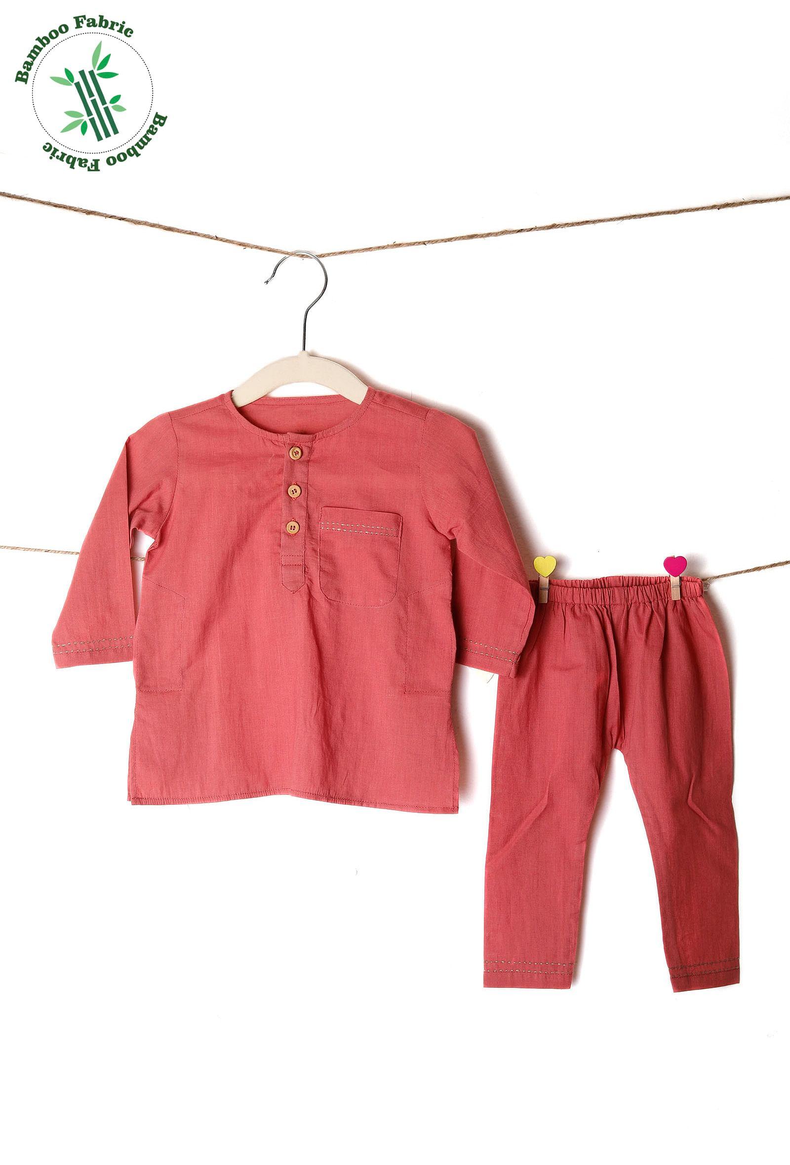 set of 2: peachy pink bamboo kurta pajama set