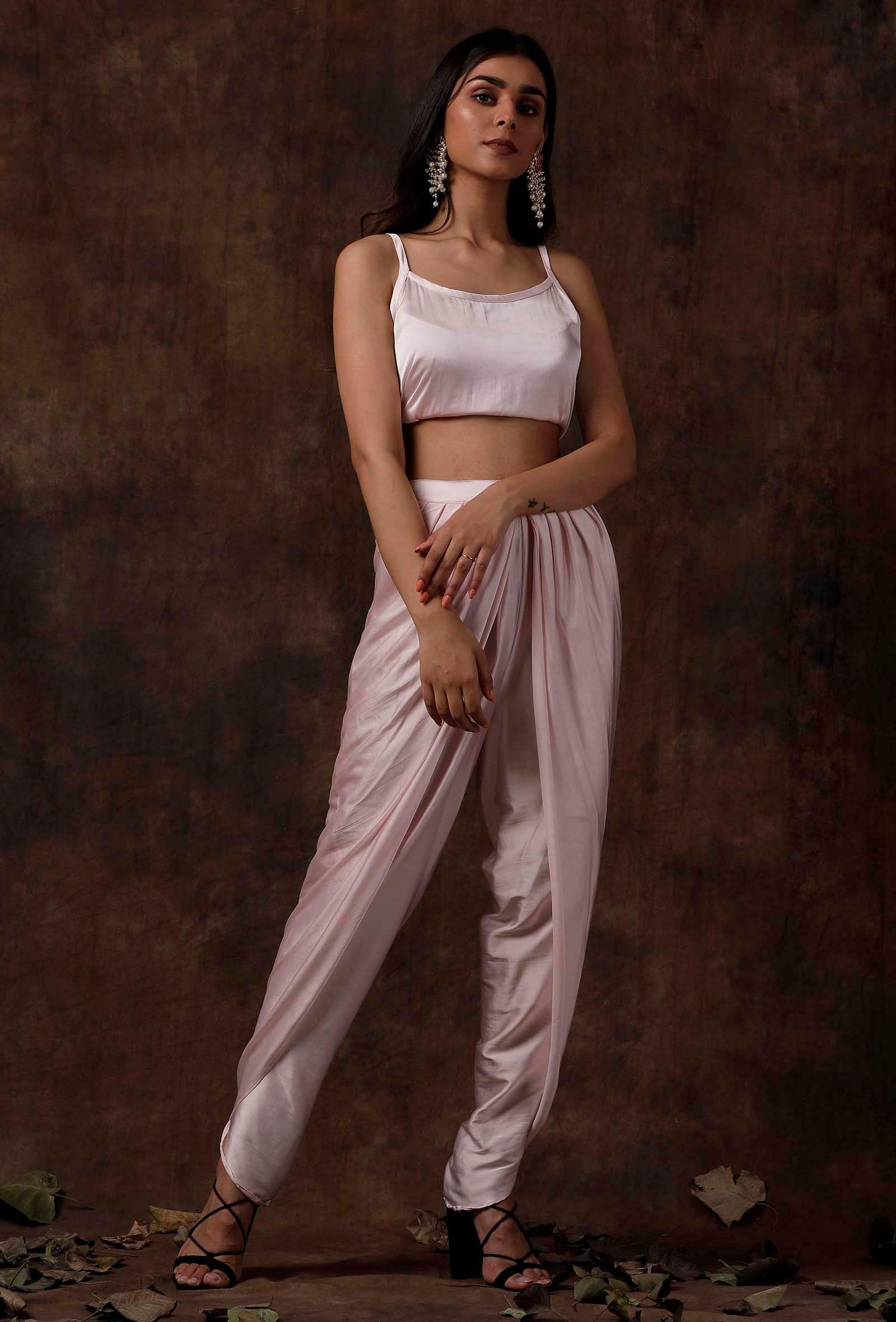 set of 2 : baby pink satin slip blouse and dhoti