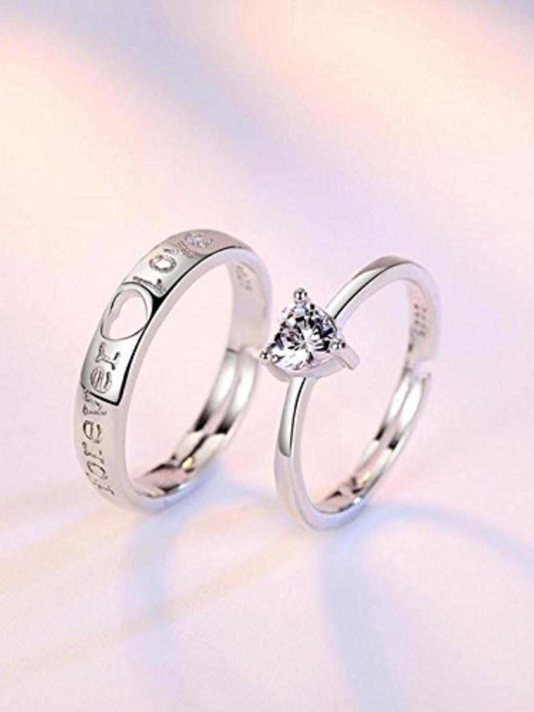 set of 2 92.5 sterling silver gold-plated cz-studded couple adjustable finger rings