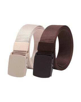 set of 2 belts with auto lock buckle closure