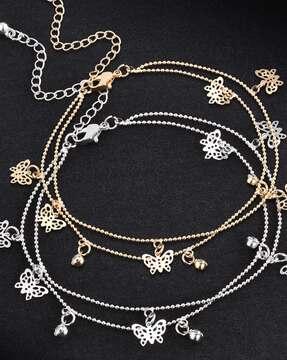 set of 2 butterfly charm anklets
