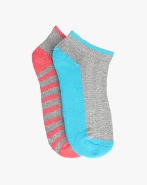 set of 2 colourblock low ankle socks