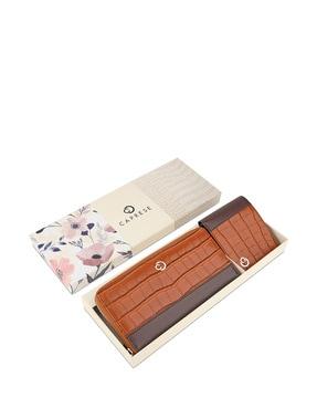 set of 2 croc-embossed zip-around wallet & bi-fold wallet set