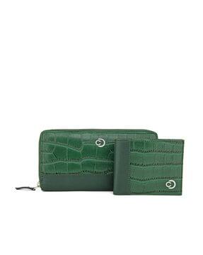 set of 2 croc embossed zip-around wallets