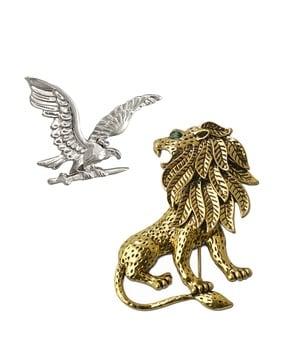 set of 2 eagle & lion lapel pin & brooch