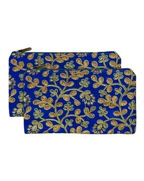 set of 2 embroidered travel wallets with zip closure