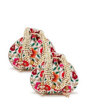 set of 2 floral embroidered potlis