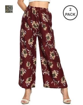 set of 2 floral print palazzos with elasticated waist