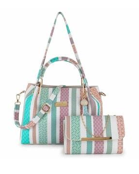 set of 2 geometric print handbags with adjustable strap
