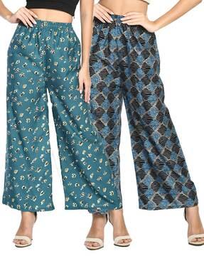 set of 2 geometric print palazzo with elasticated waist