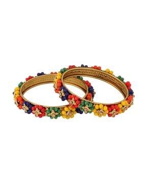 set of 2 gold-plated floral design handcrafted bangles