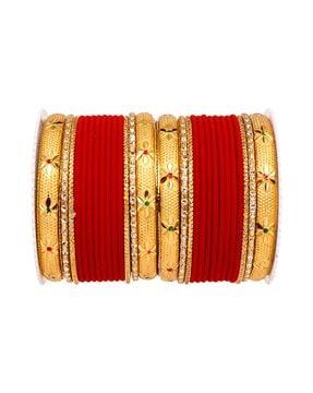 set of 2 gold-plated floral meenakari stone-studded bangles