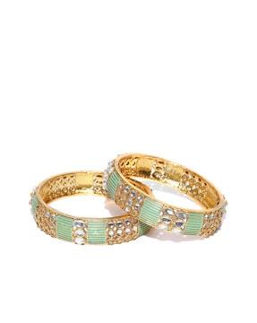 set of 2 gold-plated kundan-studded bangles